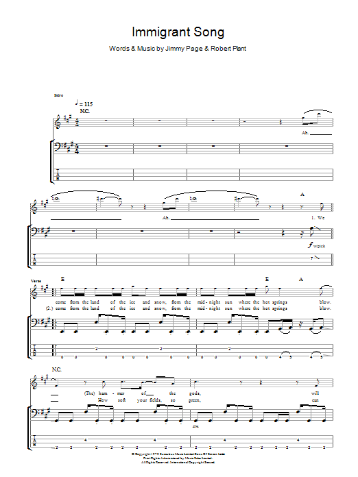Download Led Zeppelin Immigrant Song Sheet Music