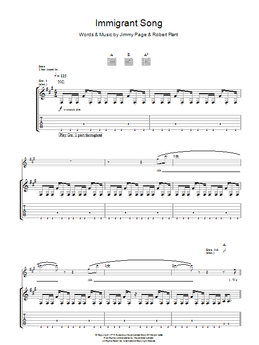 Download Led Zeppelin Immigrant Song Sheet Music