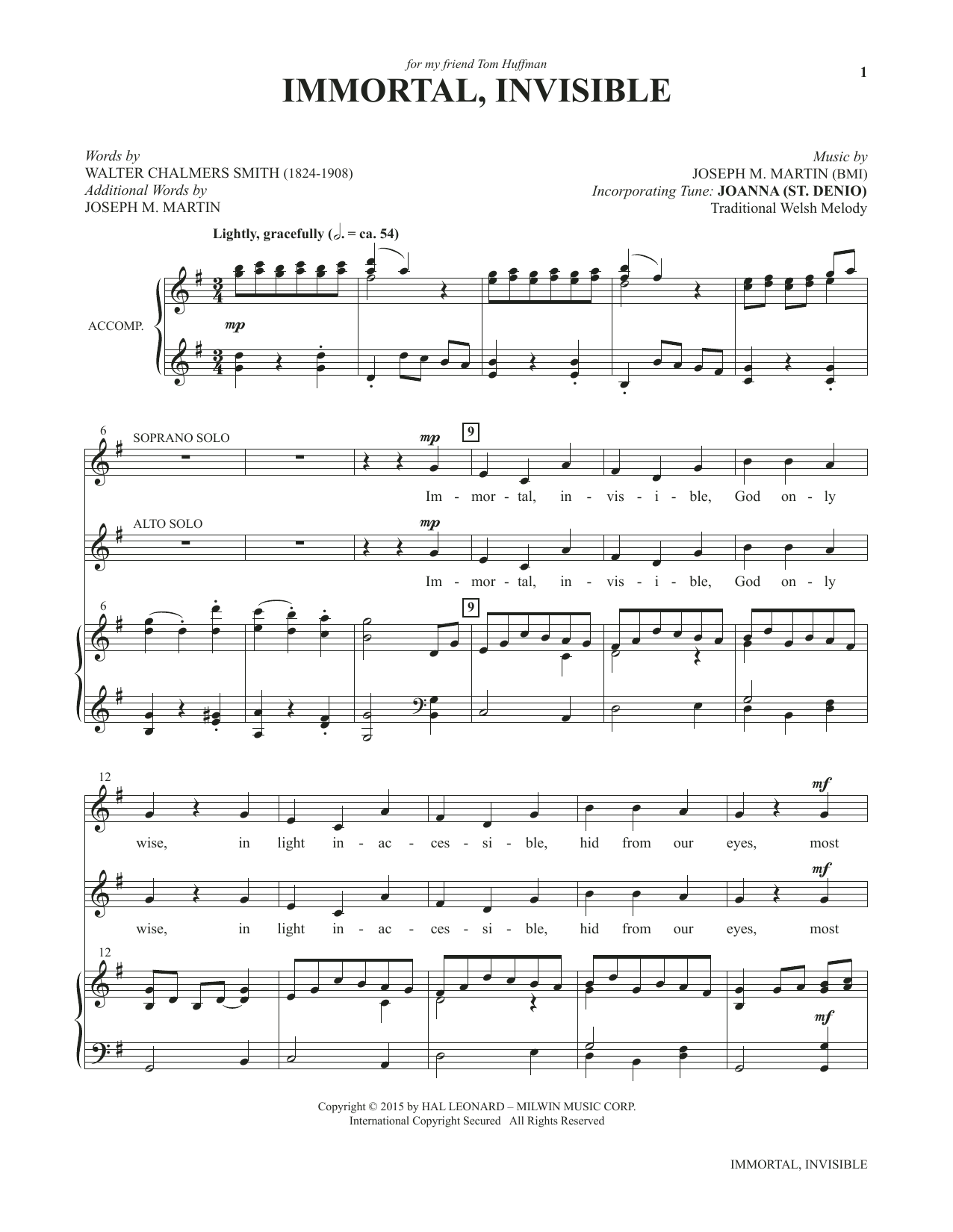 Download Joseph M. Martin Immortal, Invisible (from Voices Togeth Sheet Music