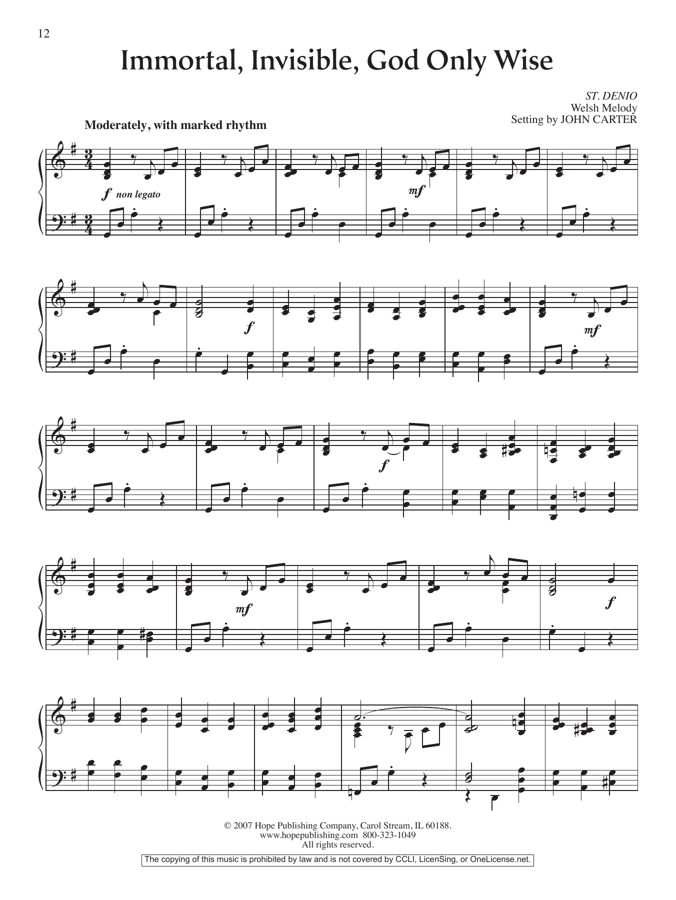 Download John Carter Immortal, Invisible, God Only Wise Sheet Music