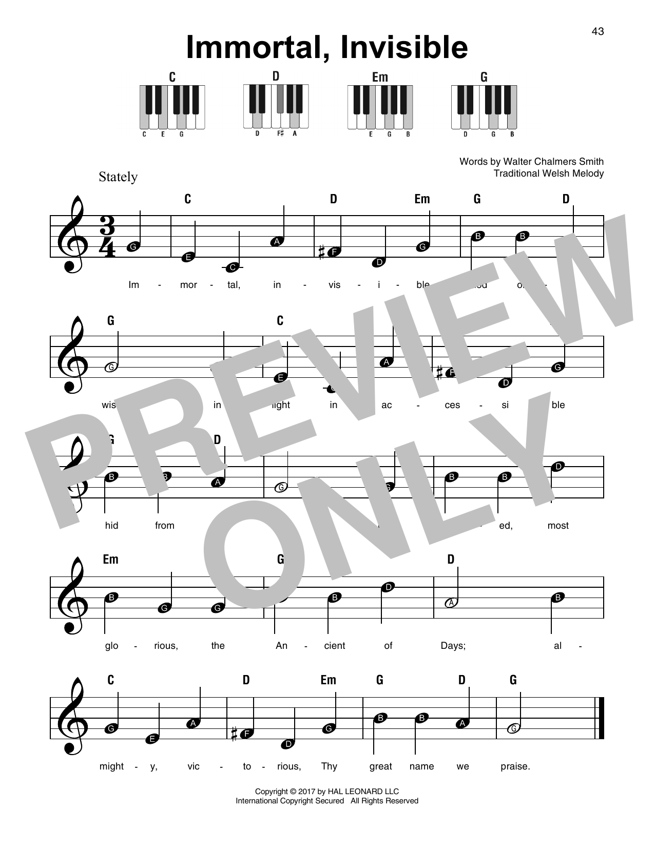 Download Walter C. Smith Immortal, Invisible Sheet Music