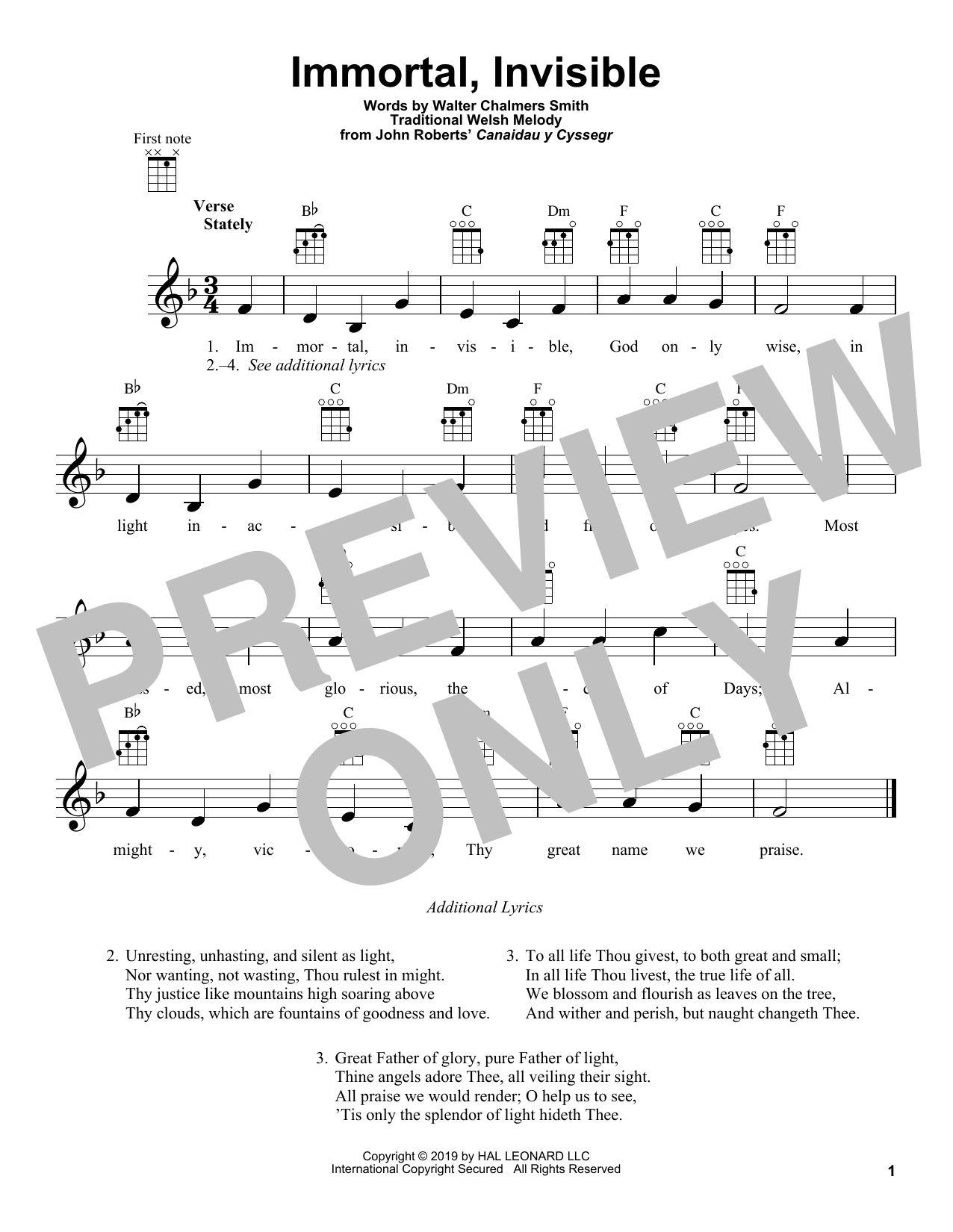 Download Traditional Welsh Melody Immortal, Invisible Sheet Music
