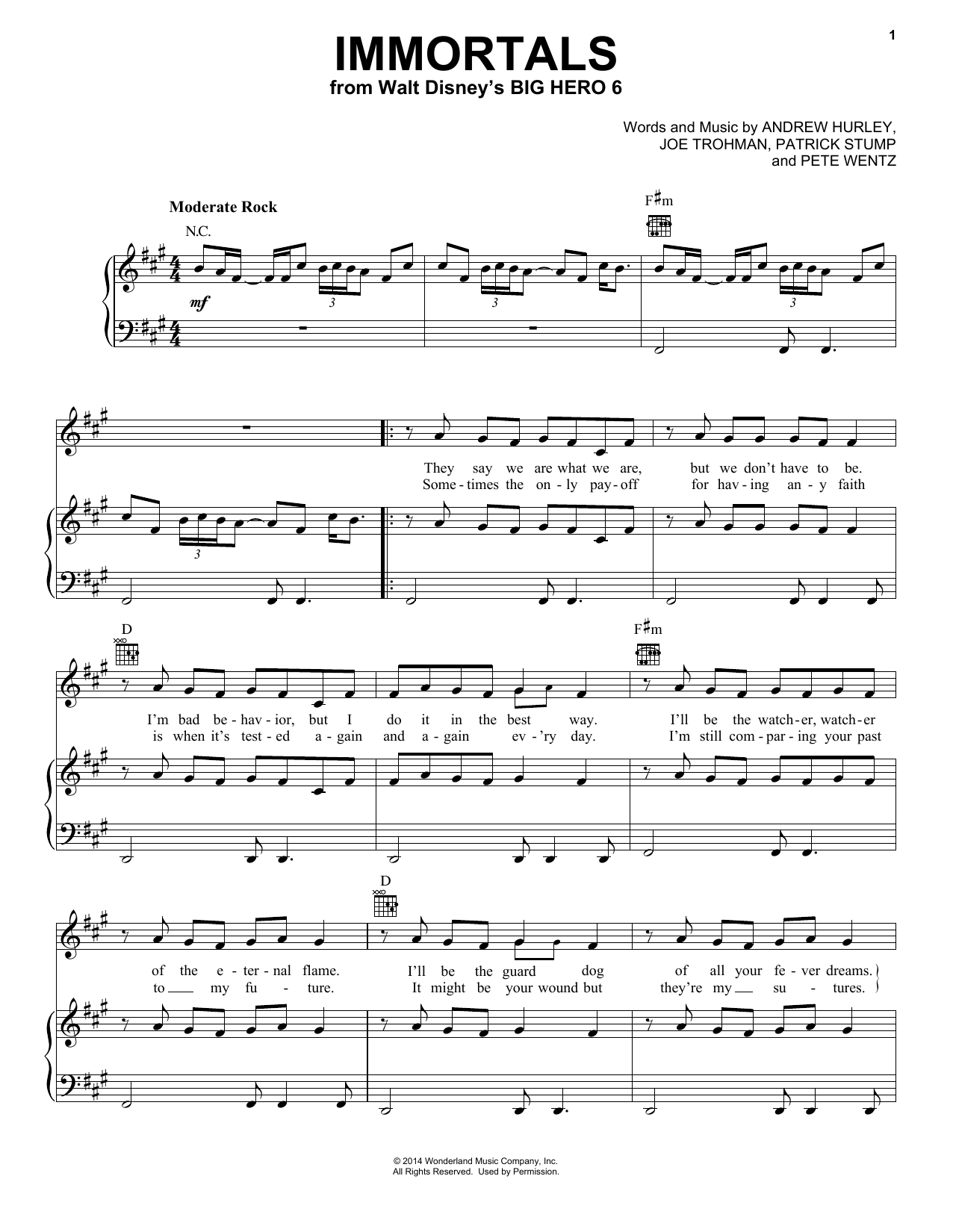 Download Fall Out Boy Immortals Sheet Music