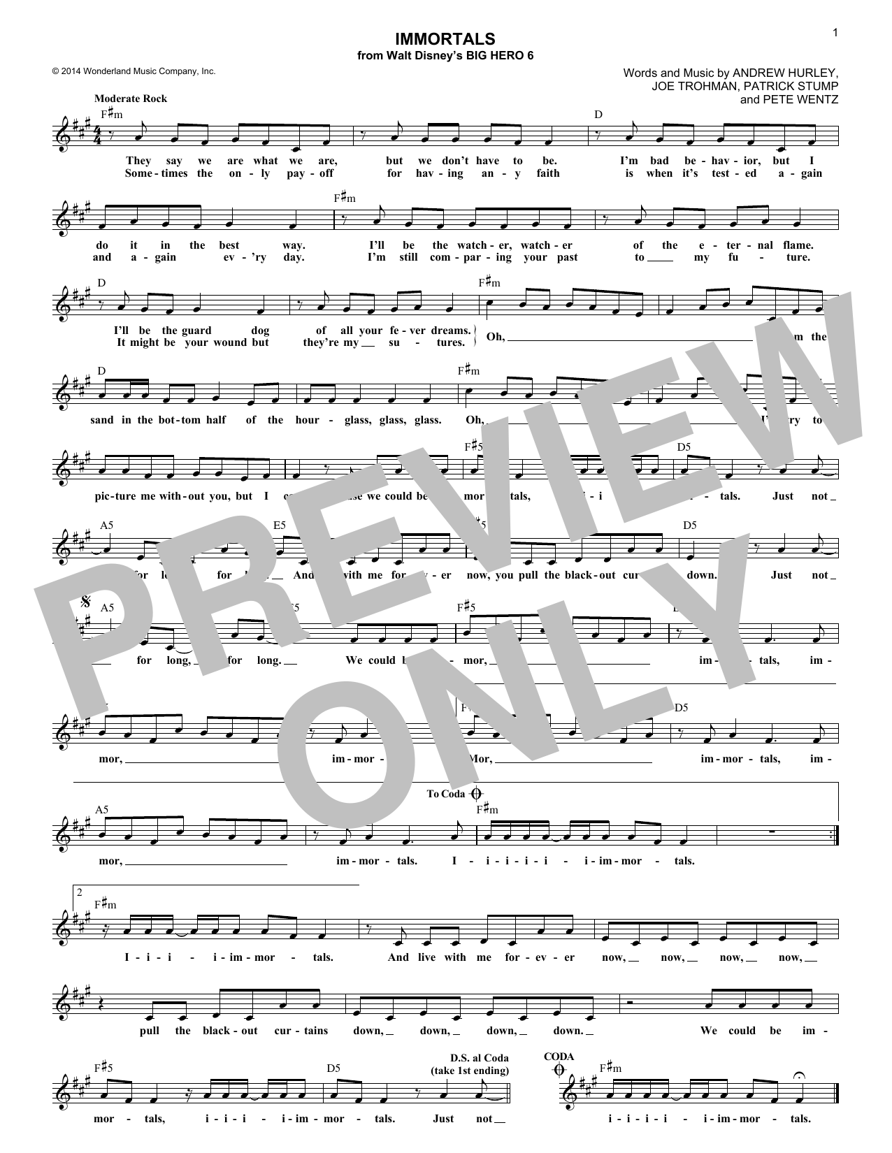Download Fall Out Boy Immortals Sheet Music