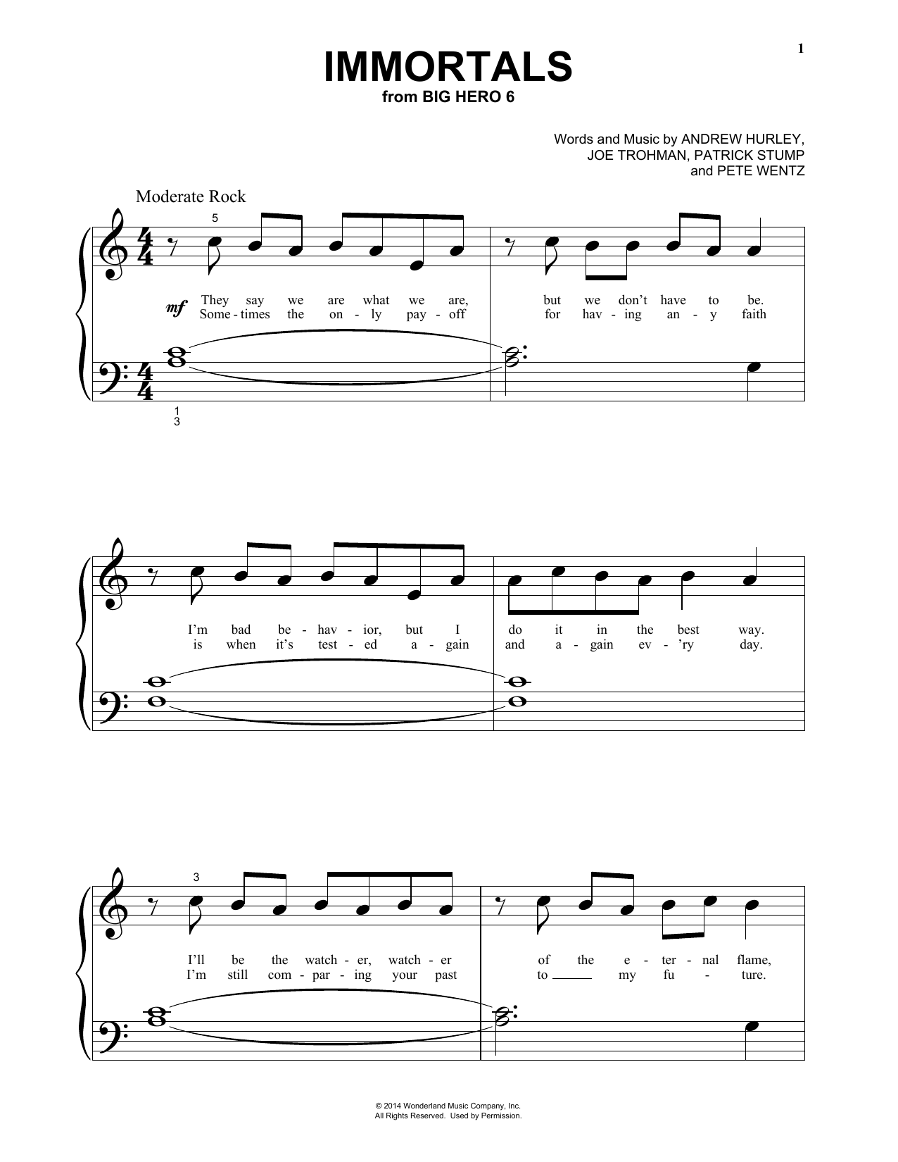 Download Fall Out Boy Immortals (from Big Hero 6) Sheet Music