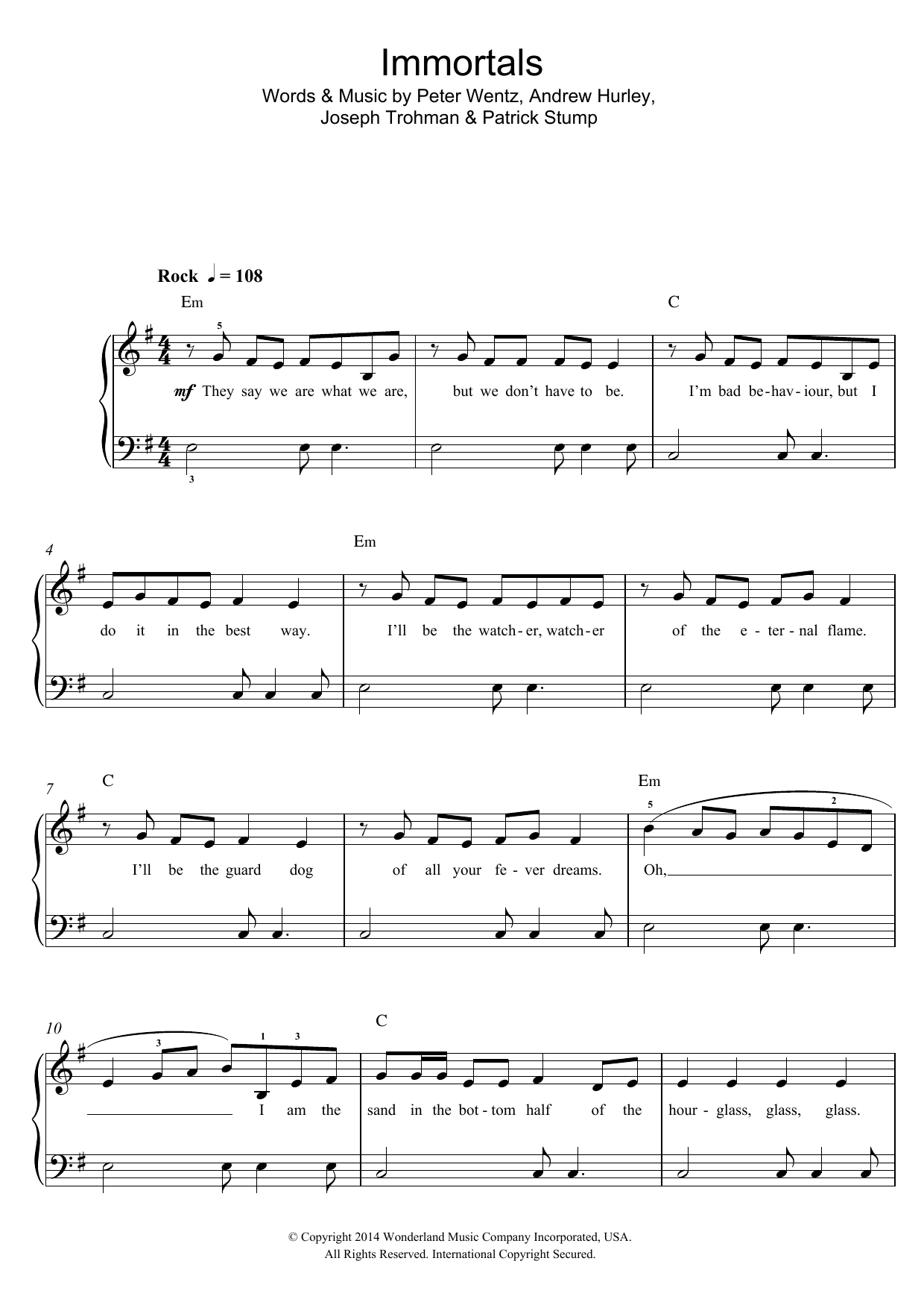 Download Fall Out Boy Immortals (From 'Big Hero 6') Sheet Music