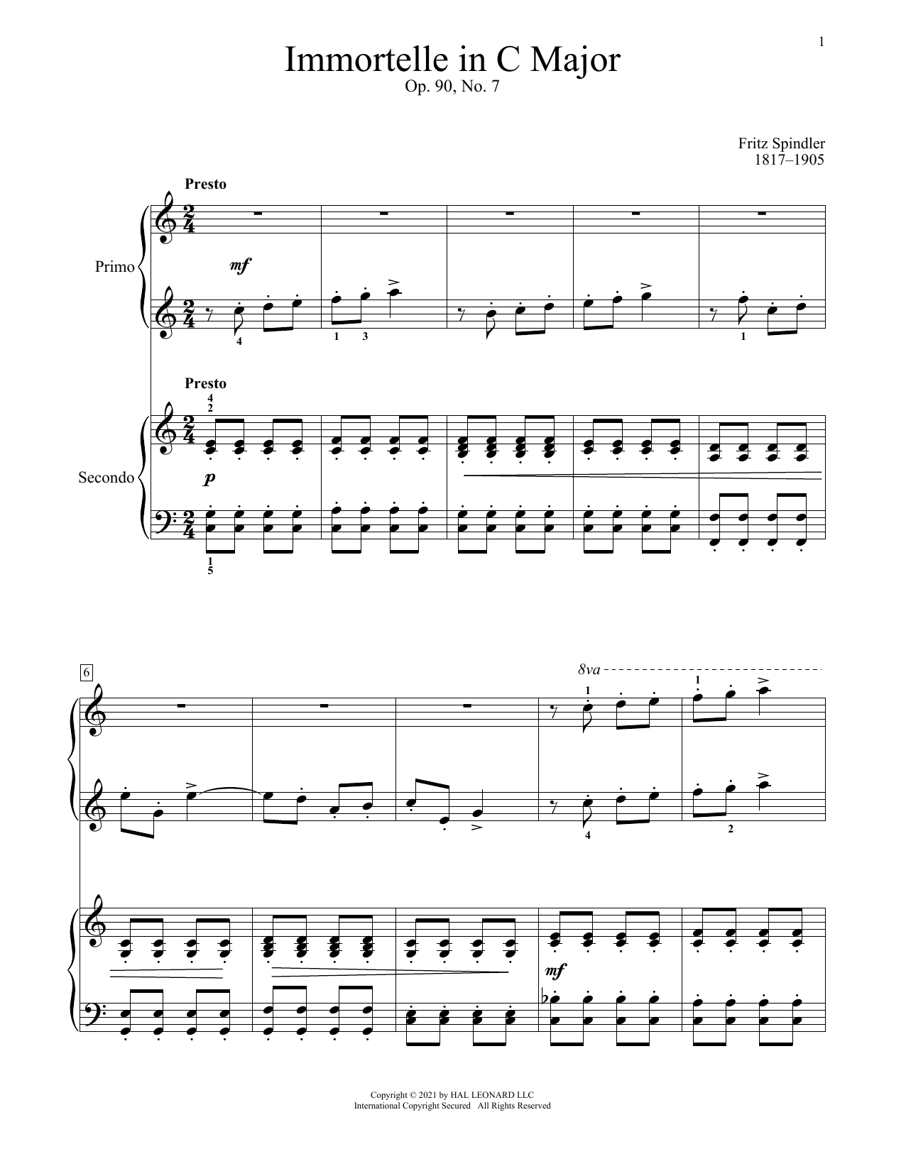 Download Fritz Spindler Immortelle, Op. 90, No. 7 Sheet Music