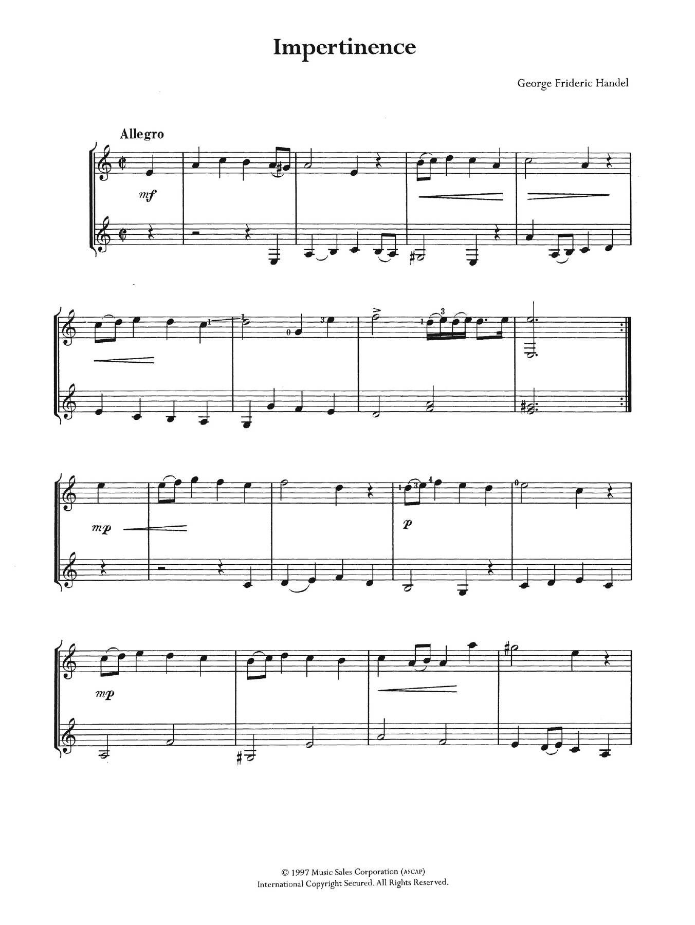 Download George Frideric Handel Impertinence Sheet Music