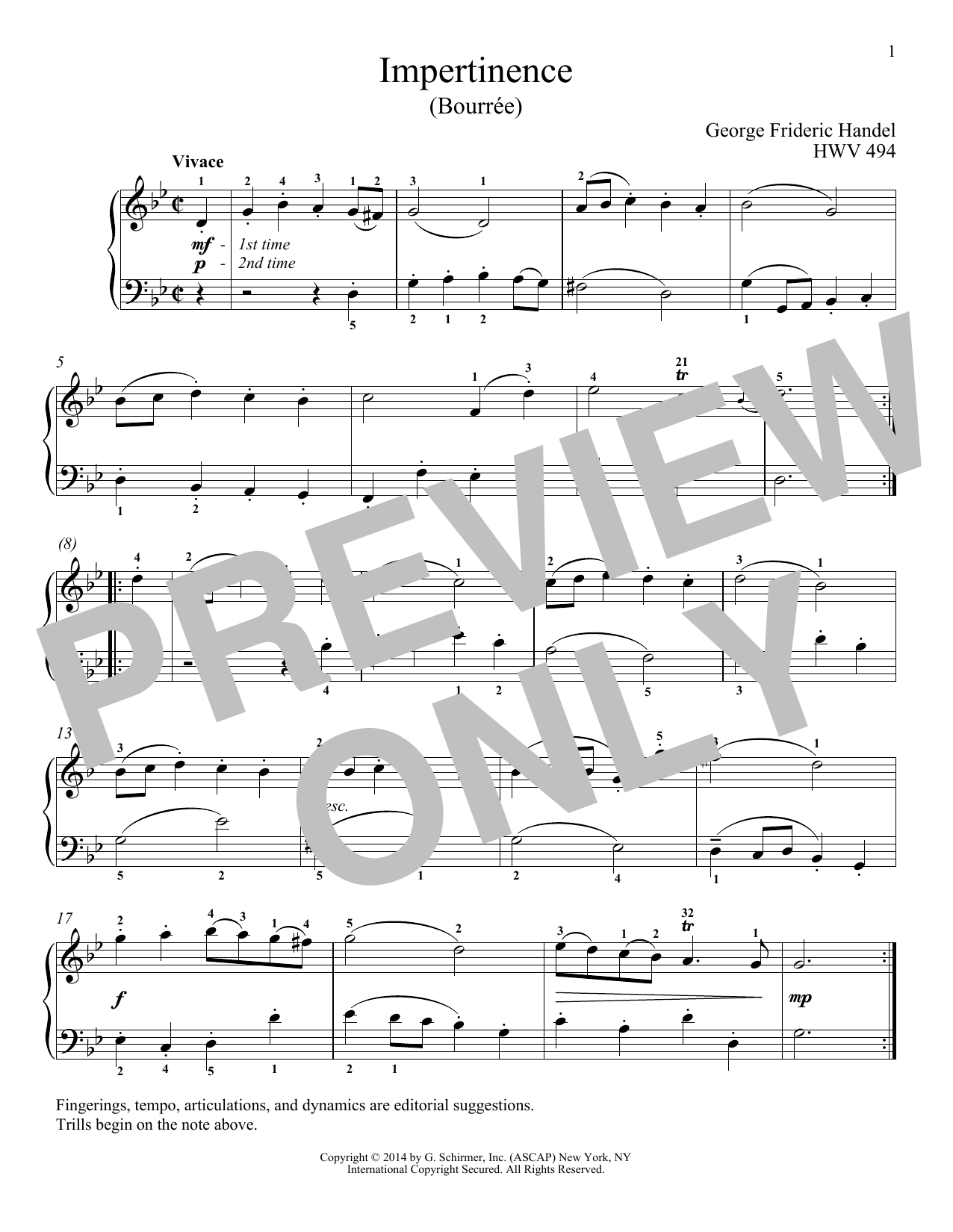 Download George Frideric Handel Impertinence, HWV 494 Sheet Music