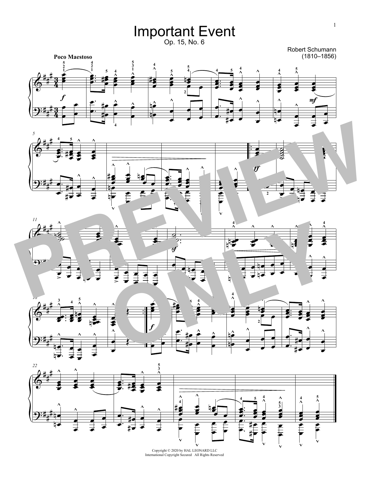 Download Robert Schumann Important Event, Op. 15, No. 6 Sheet Music
