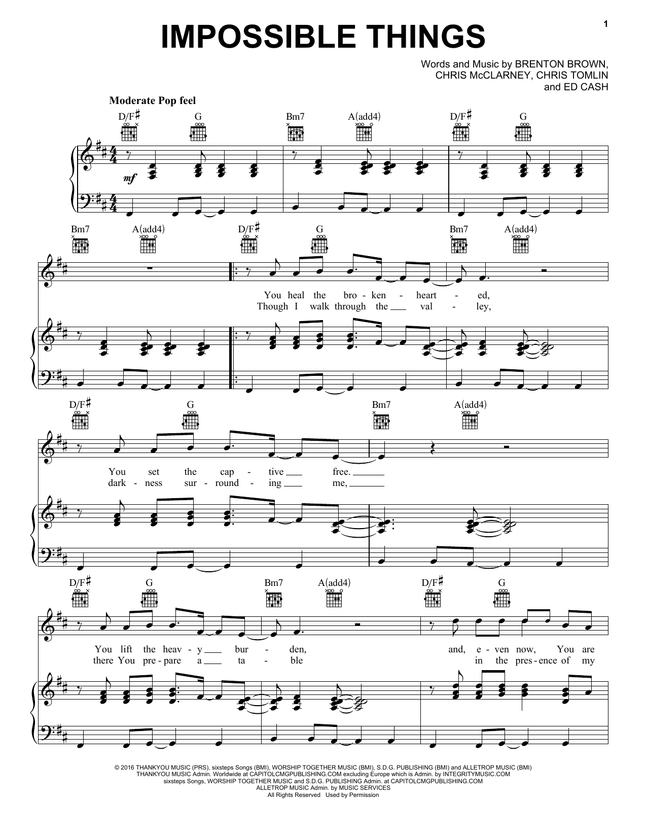 Download Chris Tomlin feat. Danny Gokey Impossible Things Sheet Music