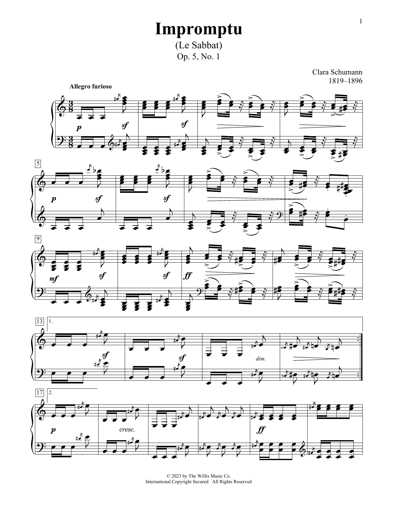 Clara Schumann Impromptu (Le Sabbat), Op. 5, No. 1 sheet music notes printable PDF score
