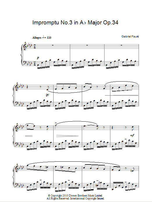 Download Gabriel Fauré Impromptu No.3 In A Flat Sheet Music