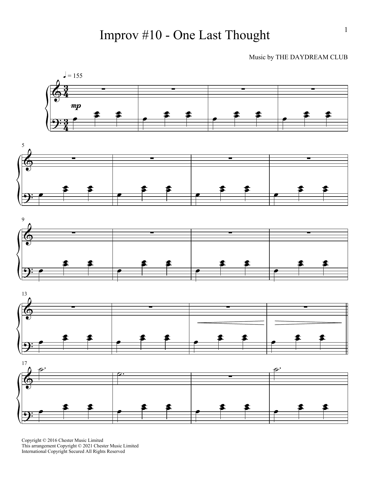 Download The Daydream Club Improv #10 - One Last Thought Sheet Music