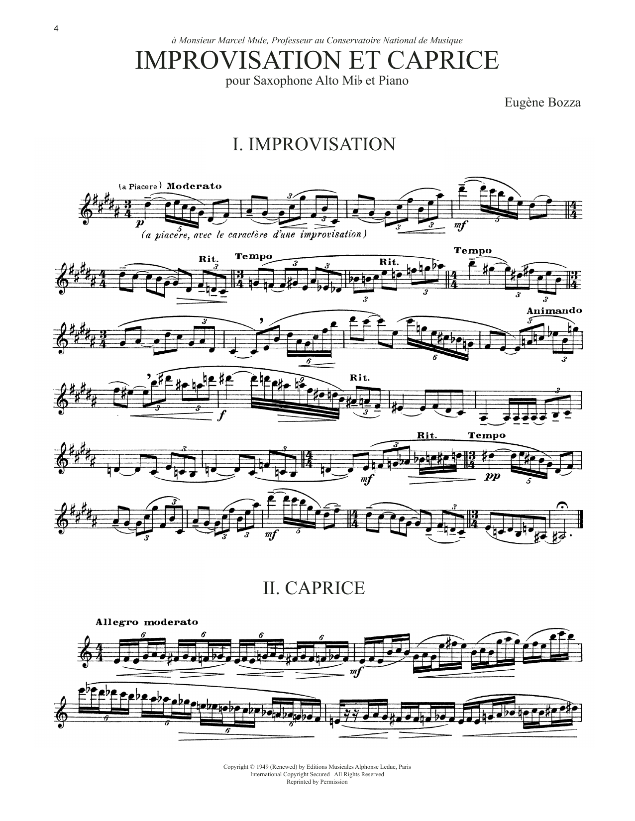 Download Eugene Bozza Improvisation Et Caprice Sheet Music