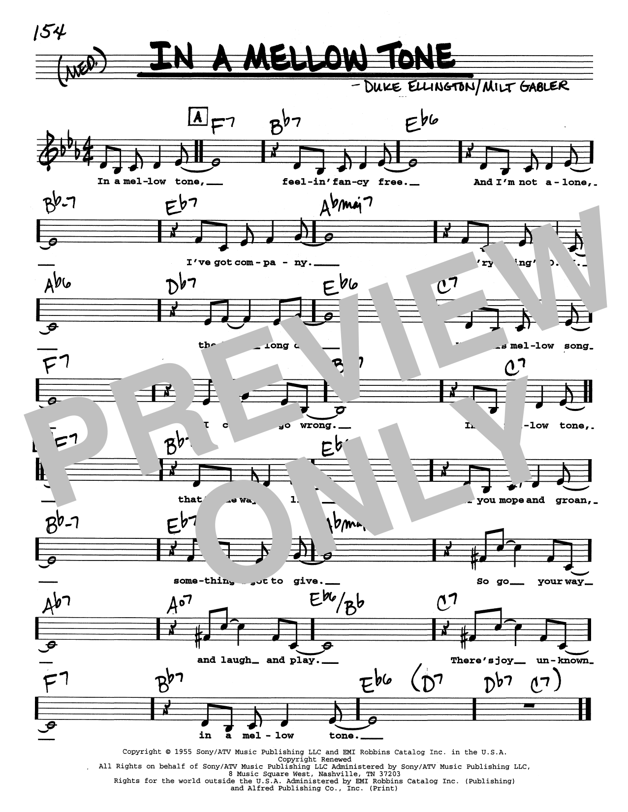 Duke Ellington In A Mellow Tone (Low Voice) sheet music notes printable PDF score