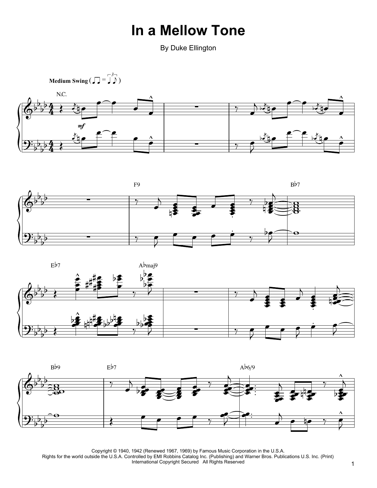 Download Oscar Peterson In A Mellow Tone Sheet Music
