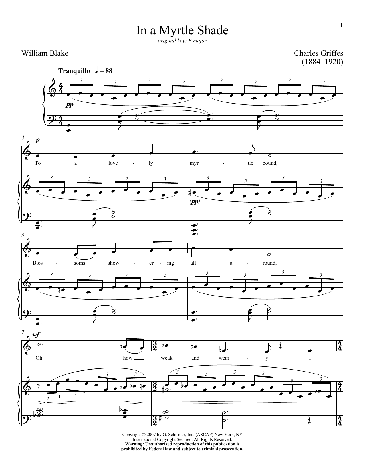 Download Charles Griffes In A Myrtle Shade Sheet Music