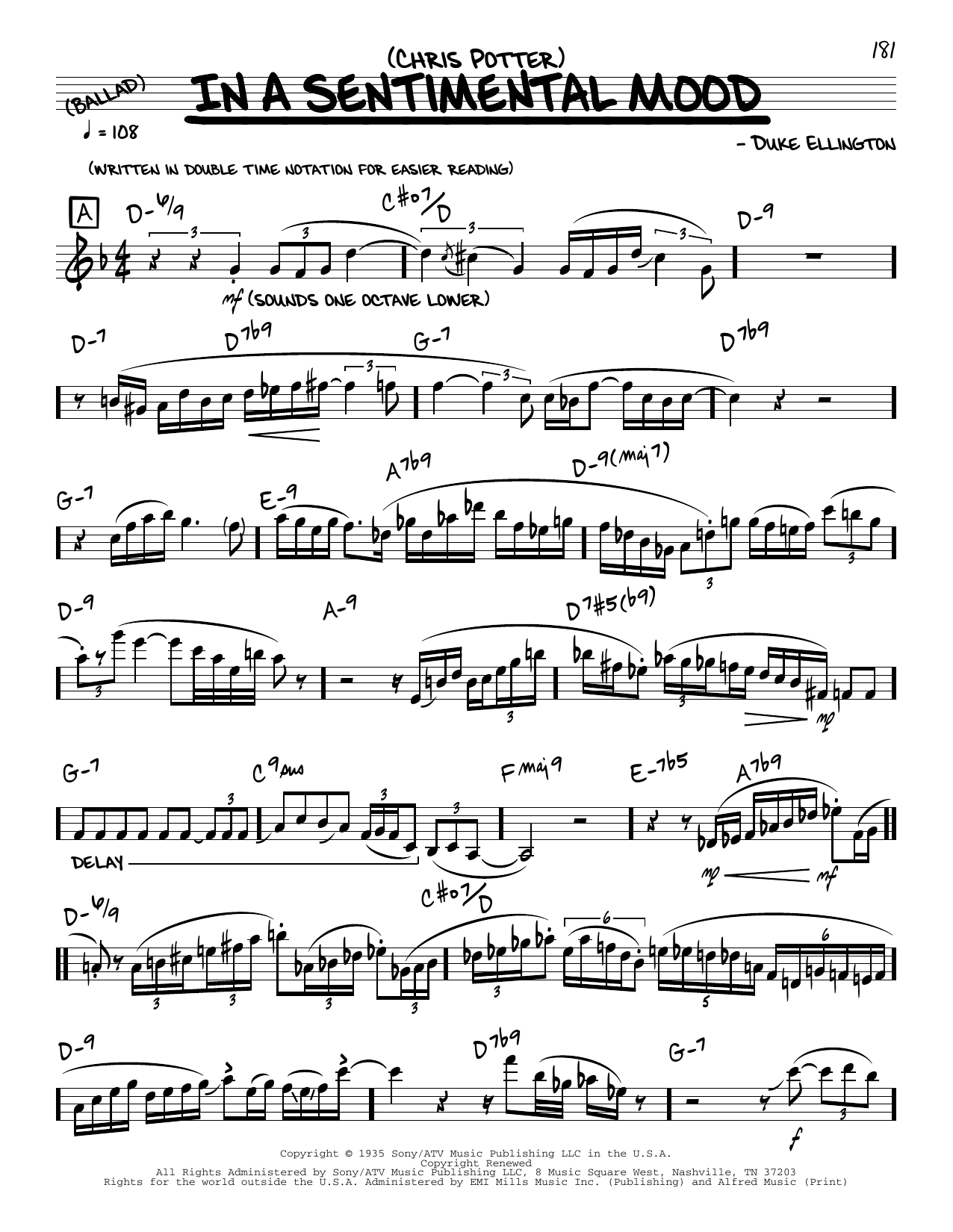 Download Chris Potter In A Sentimental Mood (solo only) Sheet Music