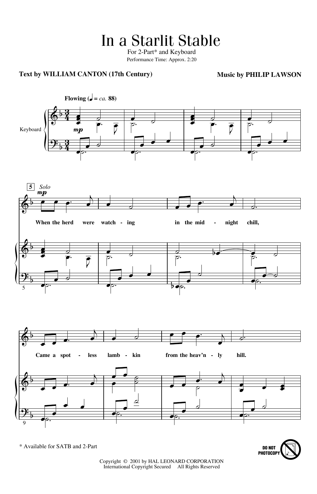 Download Philip Lawson In A Starlit Stable Sheet Music