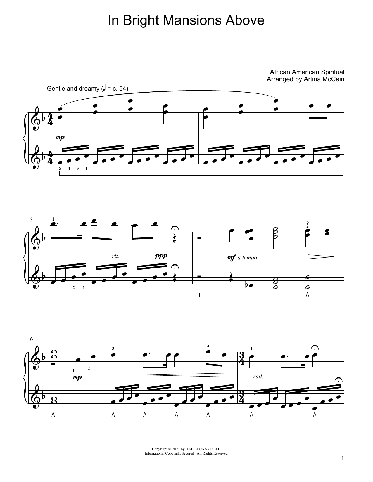 Download African-American Spiritual In Bright Mansions Above (arr. Artina M Sheet Music