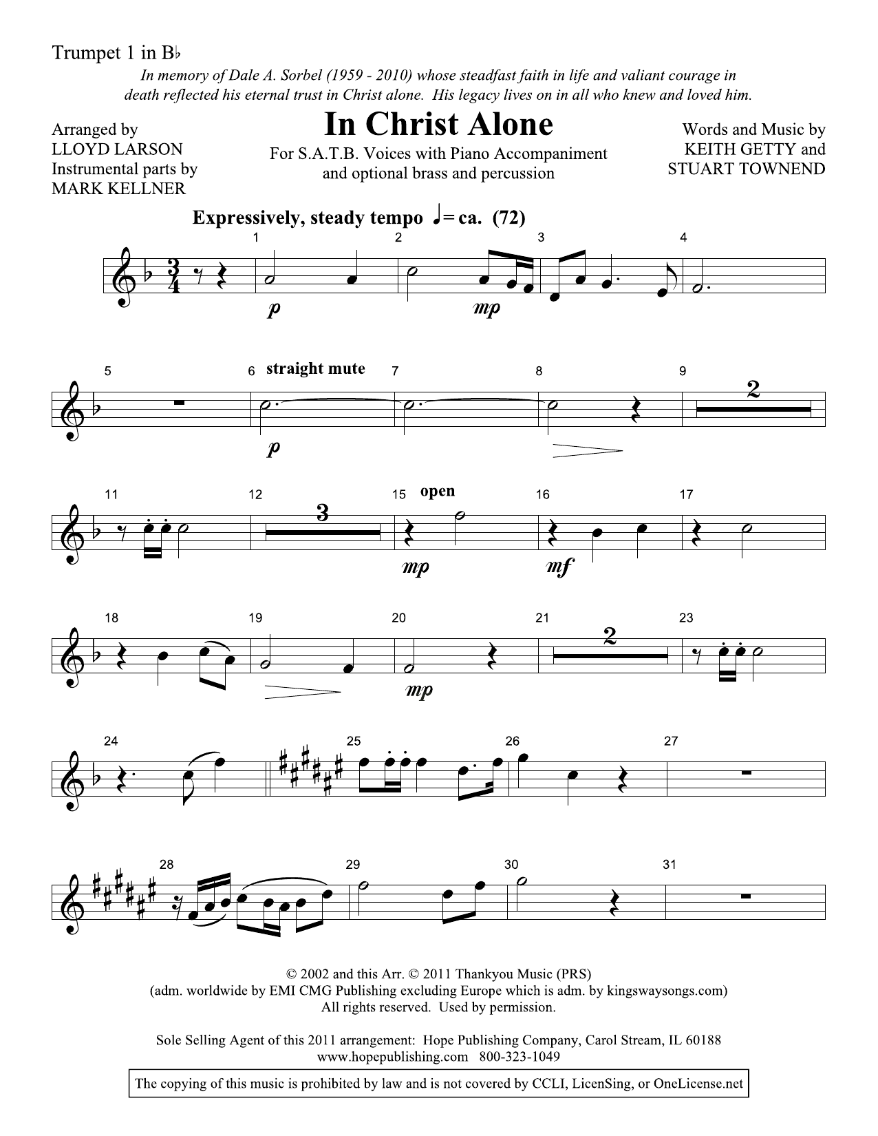 Download Lloyd Larson In Christ Alone - Bb Trumpet 1 Sheet Music
