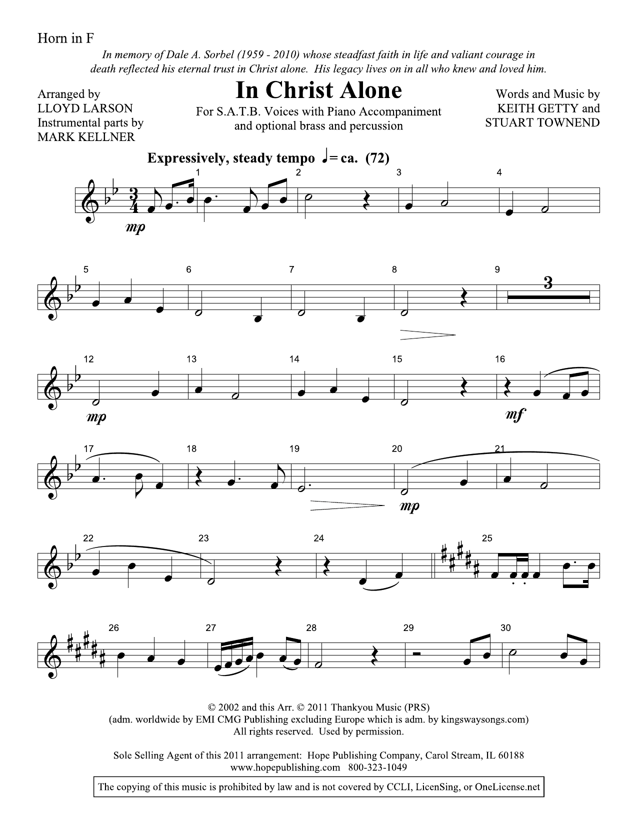 Download Lloyd Larson In Christ Alone - Horn Sheet Music