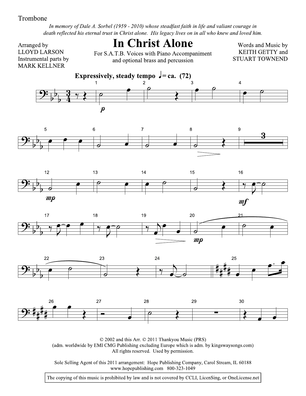 Download Lloyd Larson In Christ Alone - Trombone Sheet Music