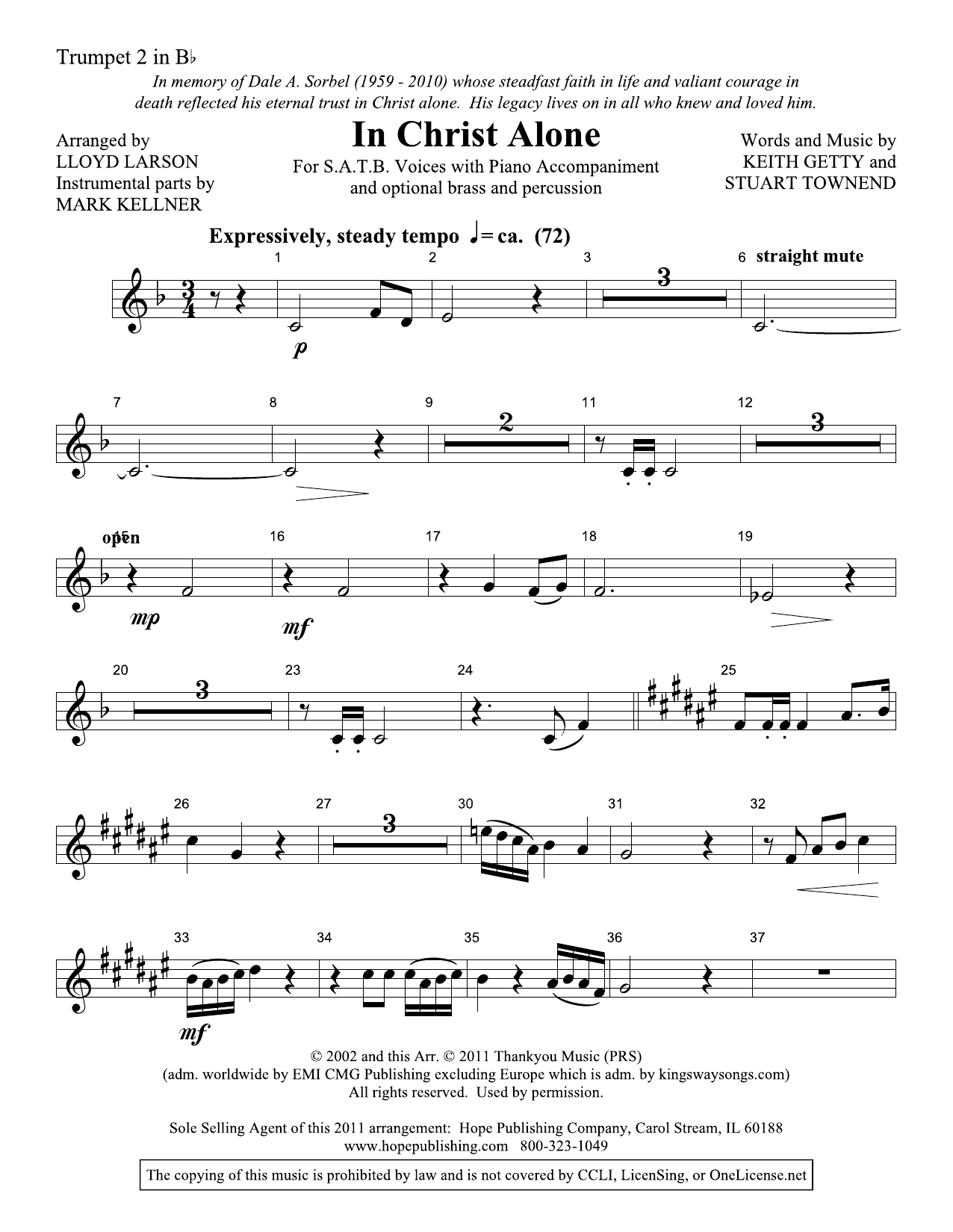 Download Lloyd Larson In Christ Alone - Trumpet 2 Sheet Music
