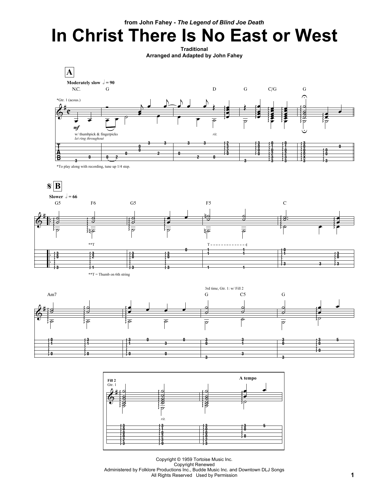 Download John Fahey In Christ There Is No East Or West Sheet Music