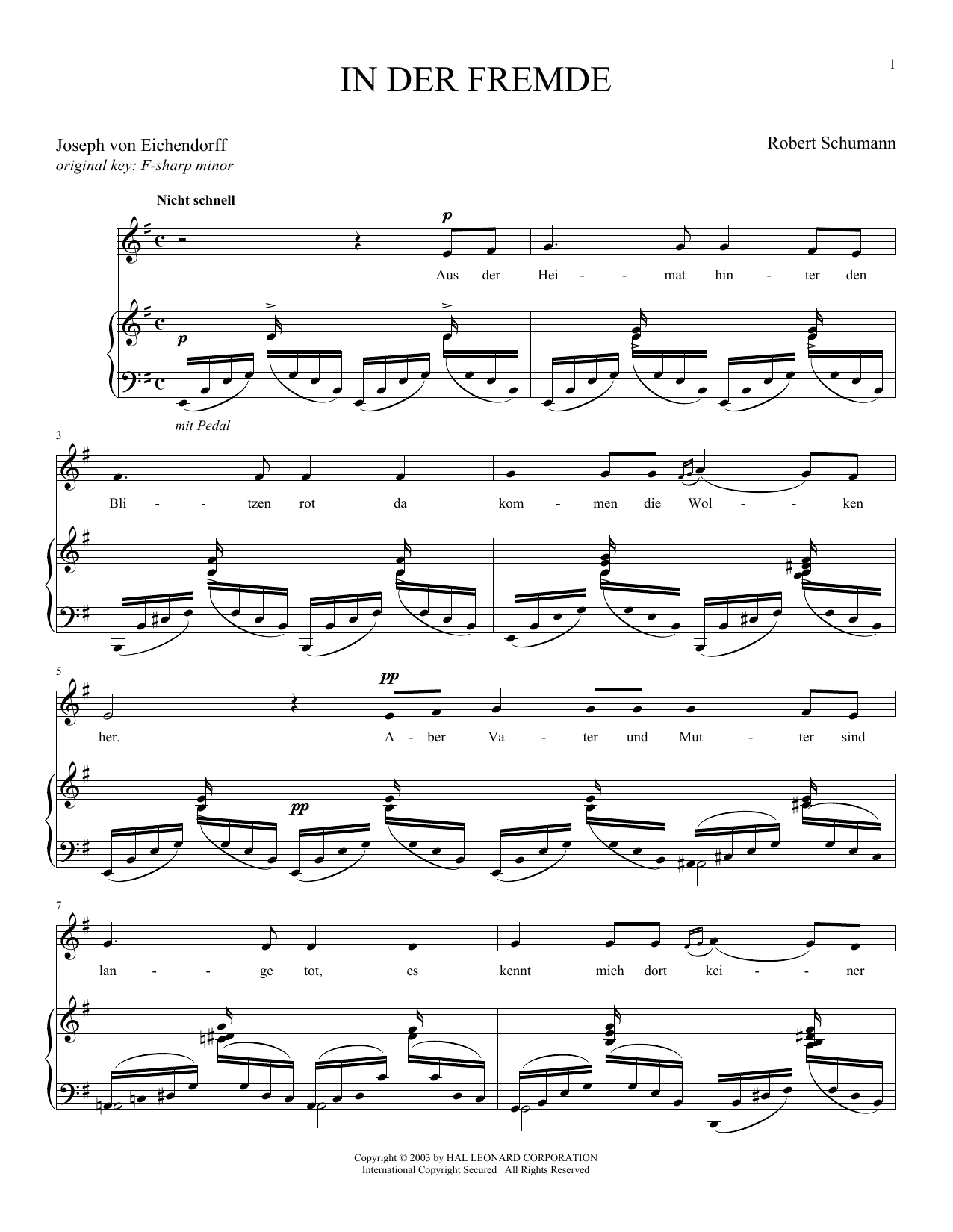 Download Robert Schumann In Der Fremde (In A Foreign Land) Sheet Music