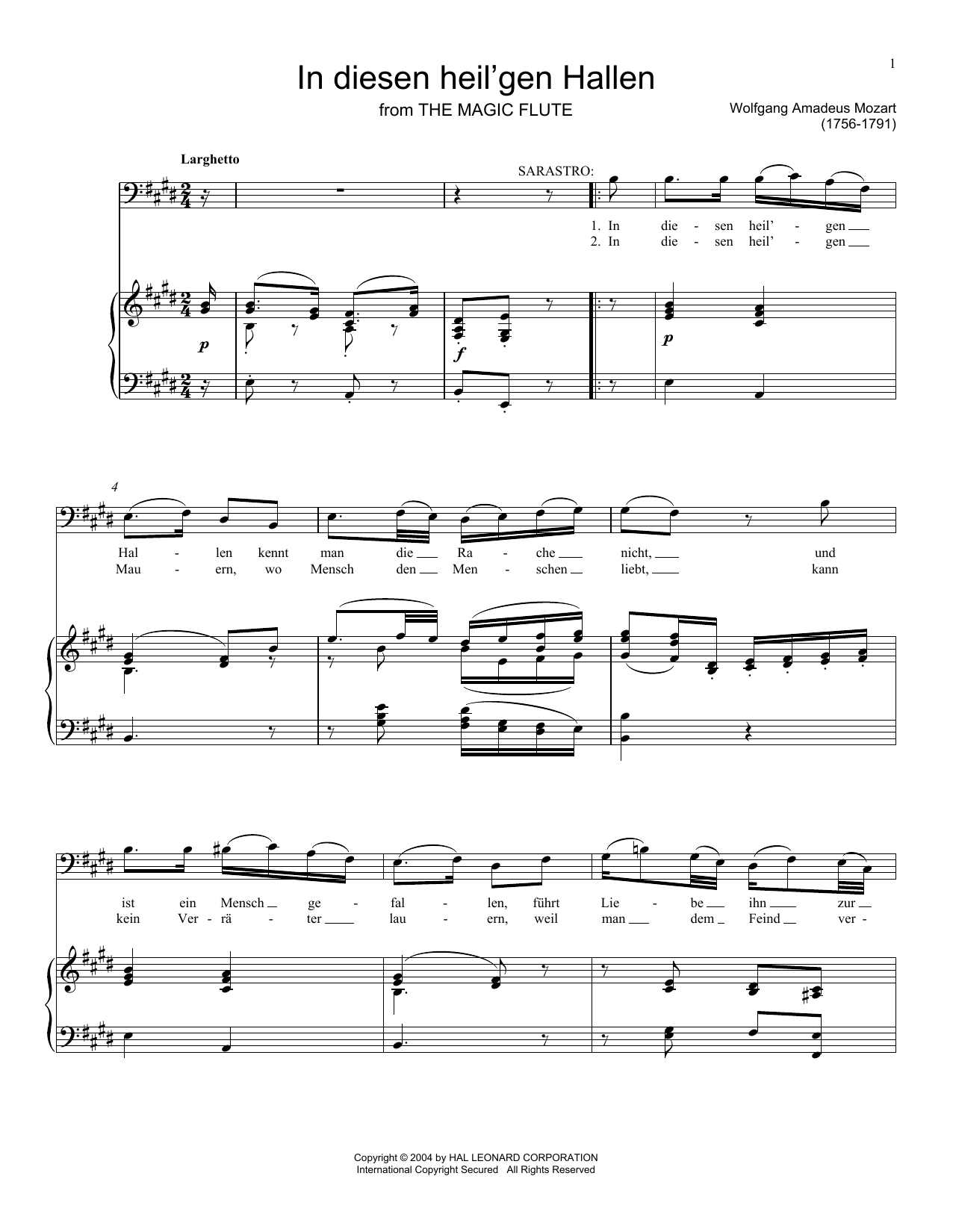 Download Wolfgang Amadeus Mozart In Diesen Heil'gen Hallen (The Magic Fl Sheet Music