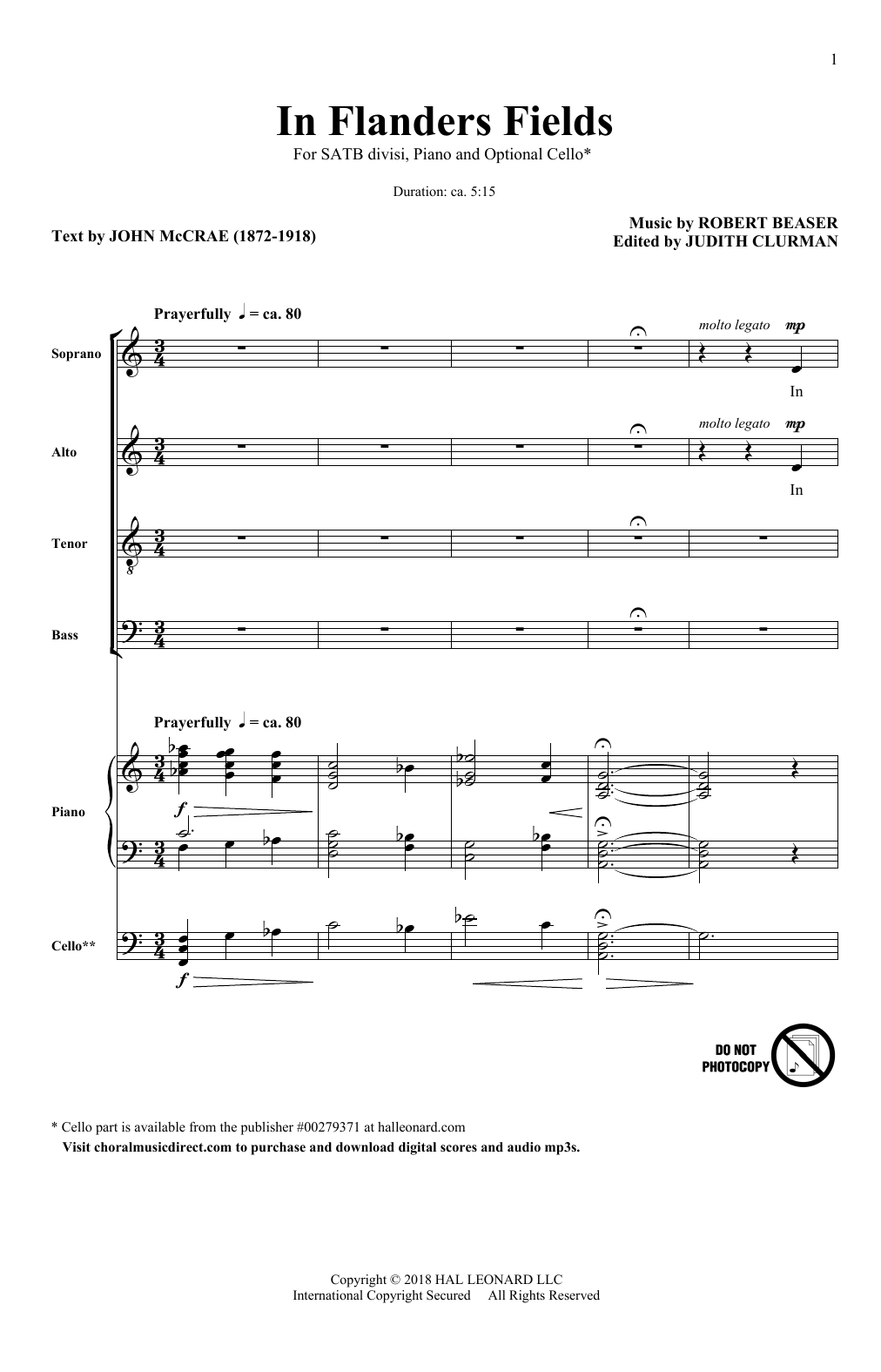 Download Robert Beaser In Flanders Fields Sheet Music