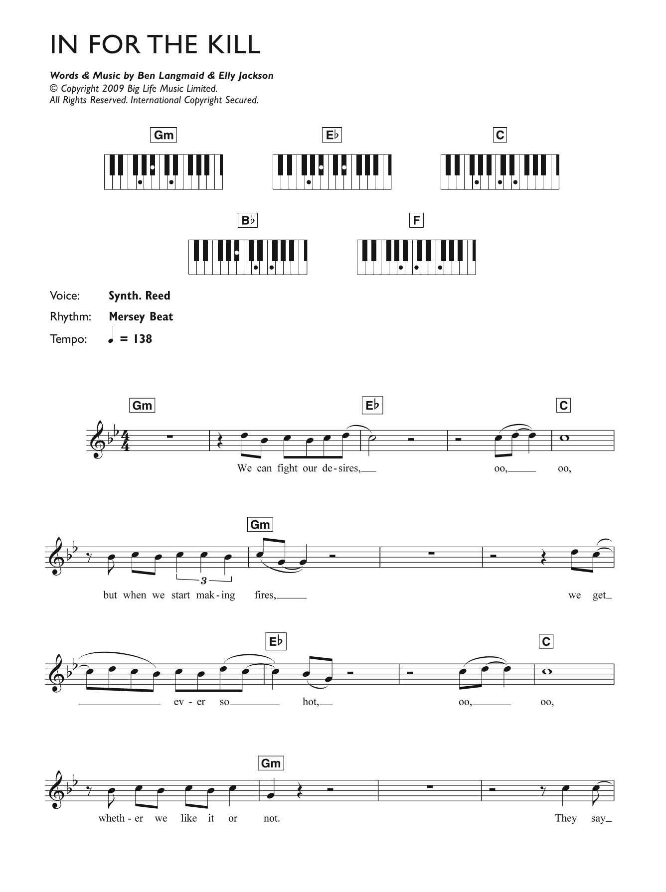 Download La Roux In For The Kill Sheet Music