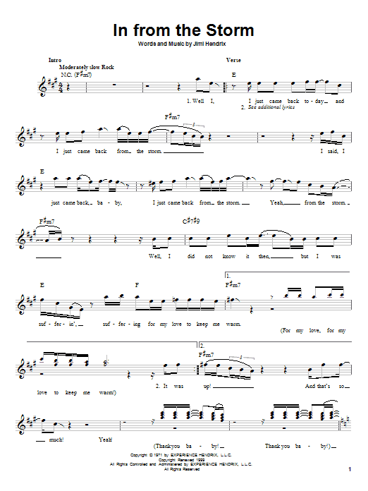 Download Jimi Hendrix In From The Storm Sheet Music