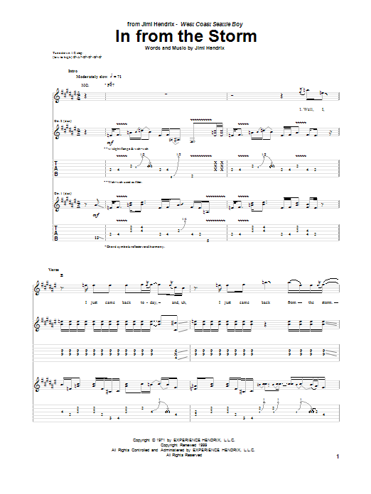 Download Jimi Hendrix In From The Storm Sheet Music