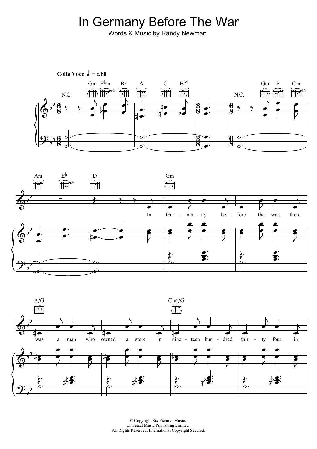Download Randy Newman In Germany Before The War Sheet Music