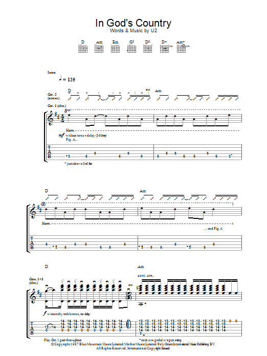 Download U2 In God's Country Sheet Music