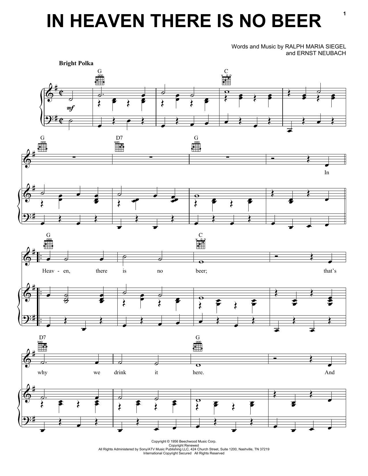 Download Ernst Neubach In Heaven There Is No Beer Sheet Music