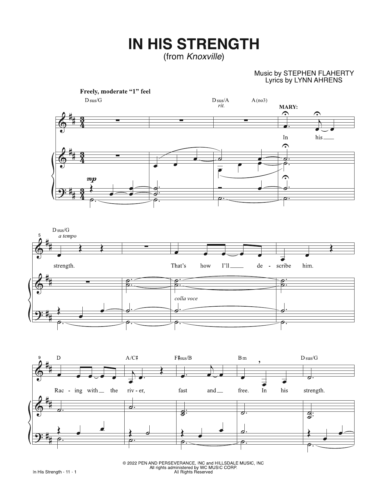 Lynn Ahrens & Stephen Flaherty In His Strength (from Knoxville) sheet music notes printable PDF score