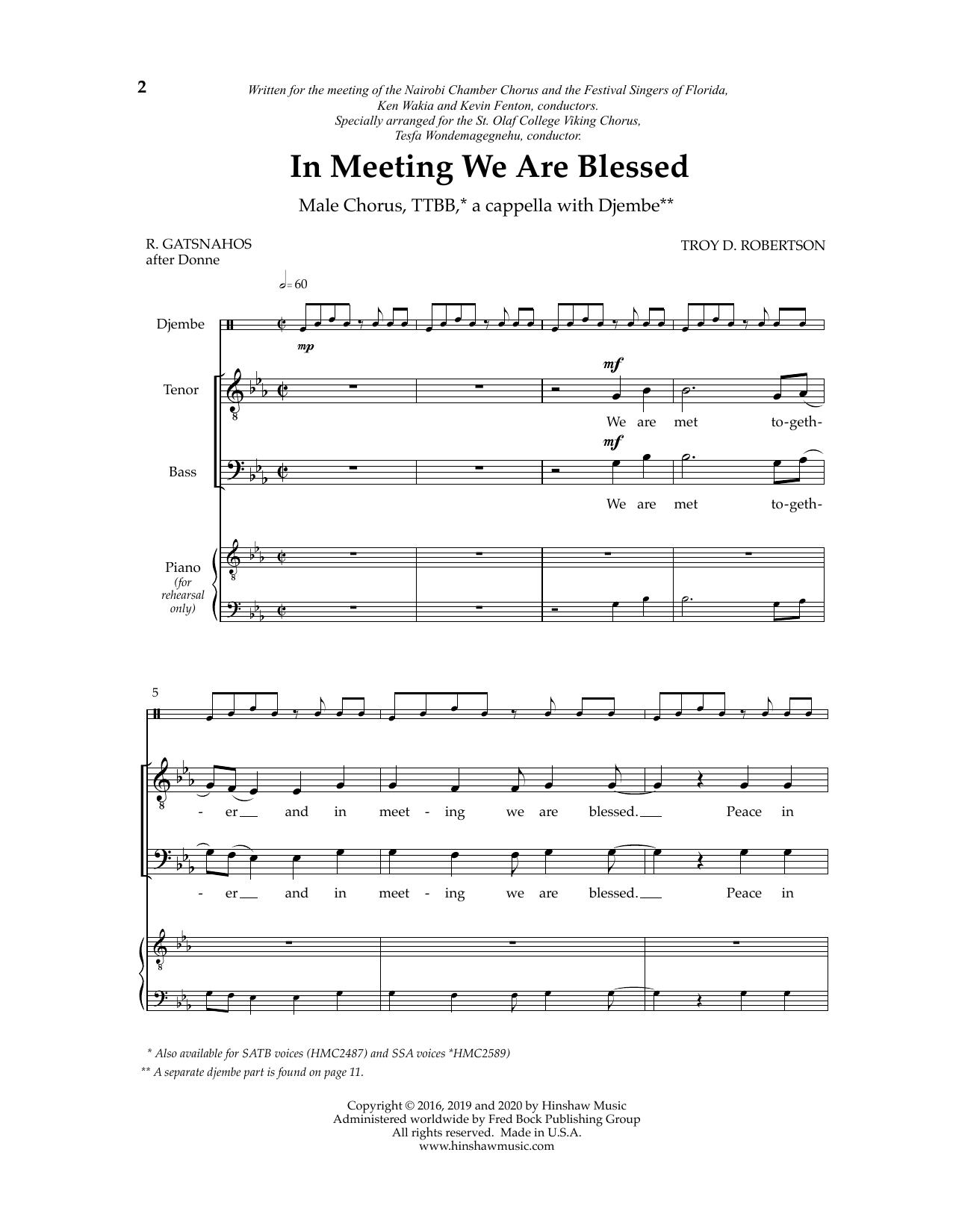 Download Troy Robertson In Meeting We Are Blessed Sheet Music