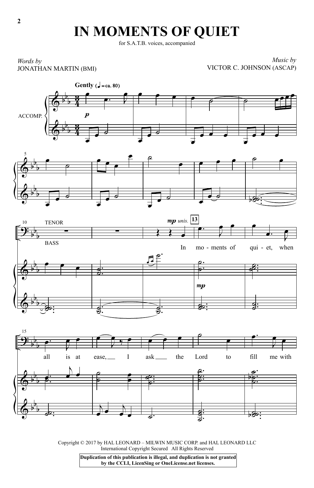Download Victor C. Johnson In Moments Of Quiet Sheet Music