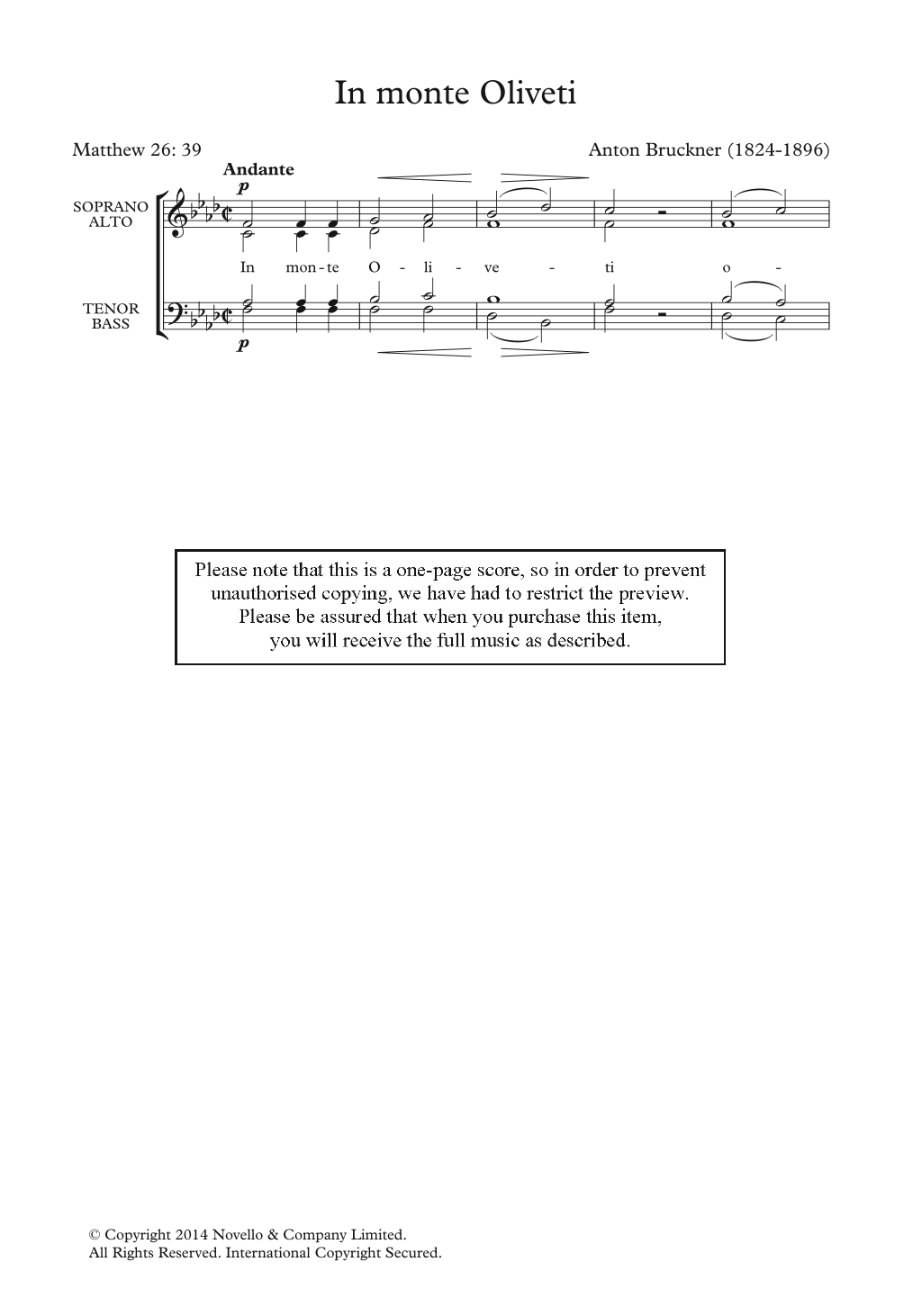 Download Anton Bruckner In Monte Oliveti Sheet Music