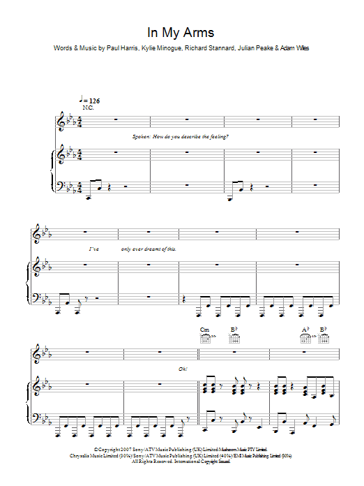 Download Kylie Minogue In My Arms Sheet Music