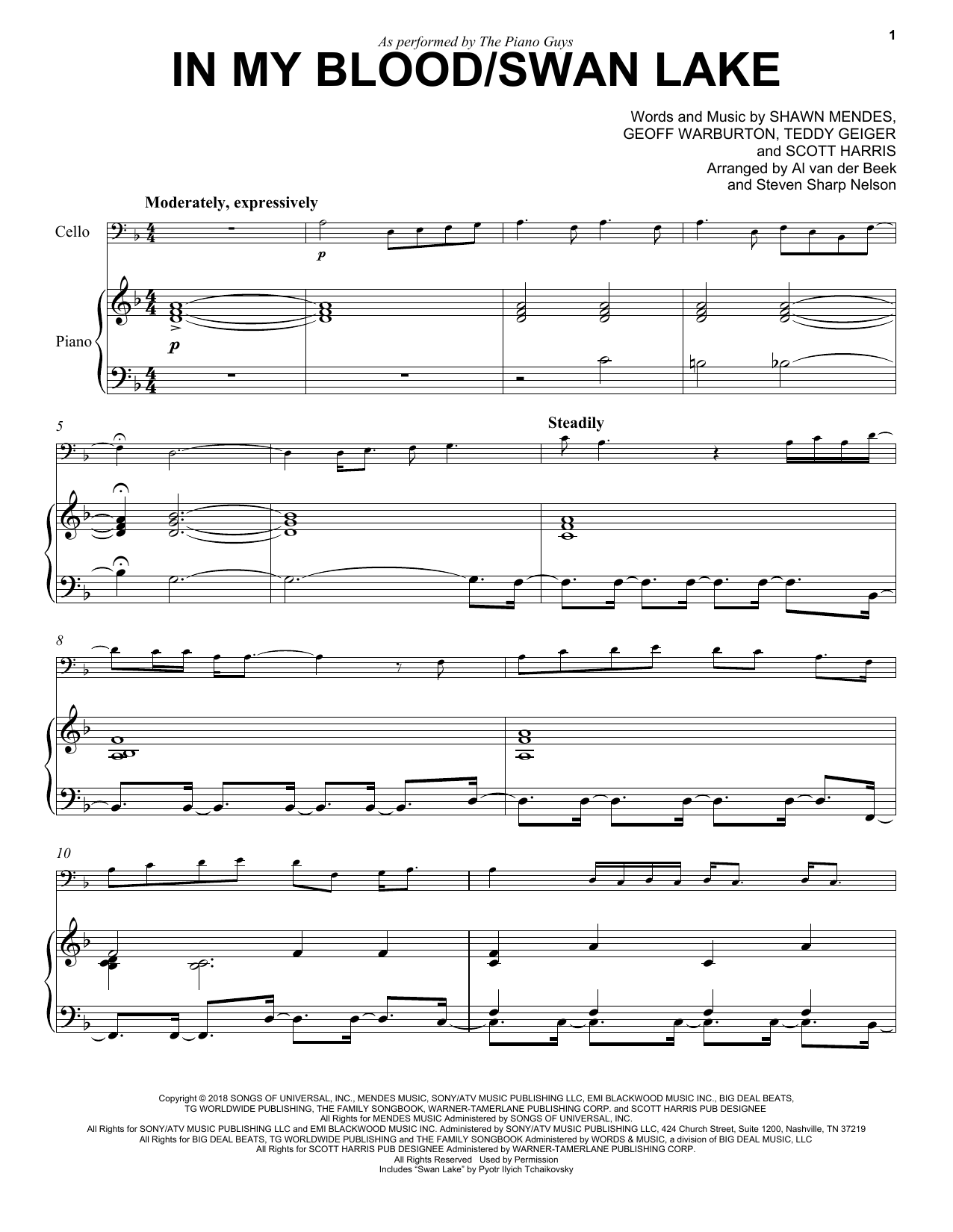Download The Piano Guys In My Blood / Swan Lake Sheet Music