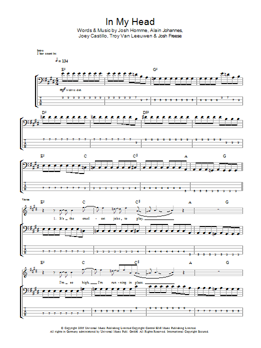 Download Queens Of The Stone Age In My Head Sheet Music