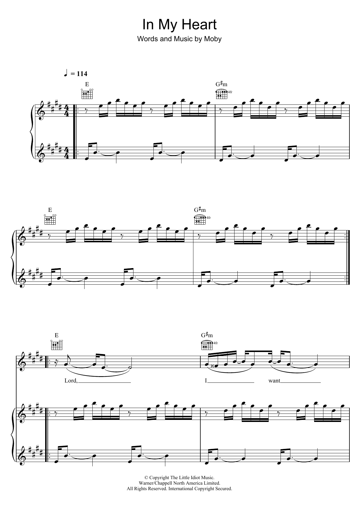 Download Moby In My Heart Sheet Music