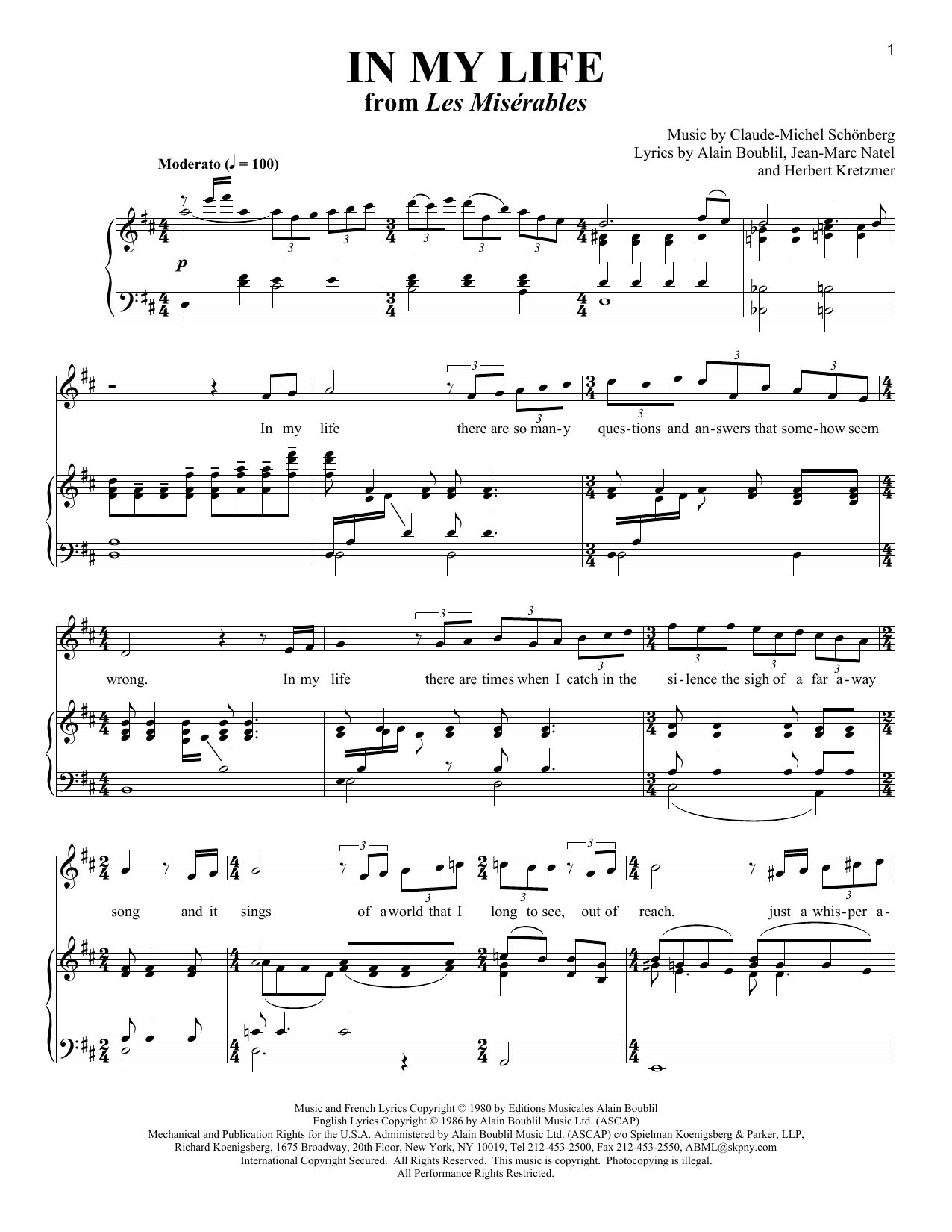Download Alain Boublil In My Life (from Les Miserables) Sheet Music