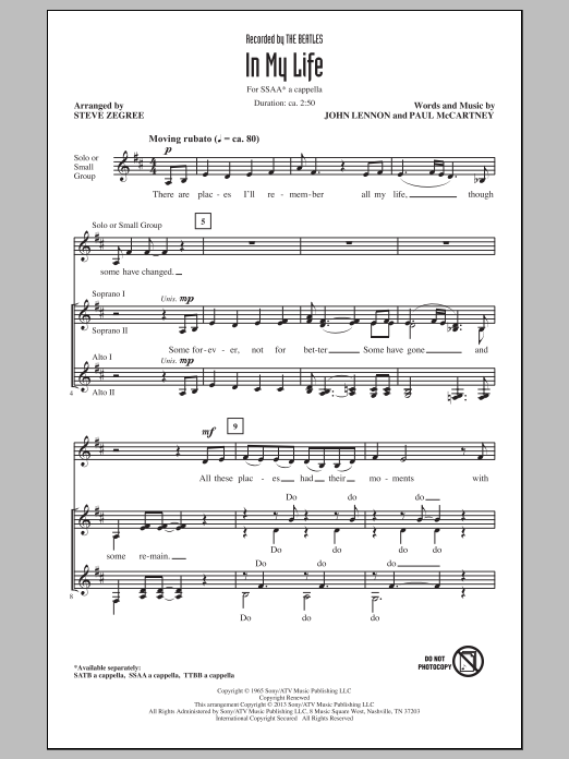 Download Steve Zegree In My Life Sheet Music