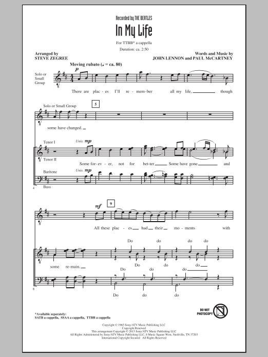 Download The Beatles In My Life (arr. Steve Zegree) Sheet Music